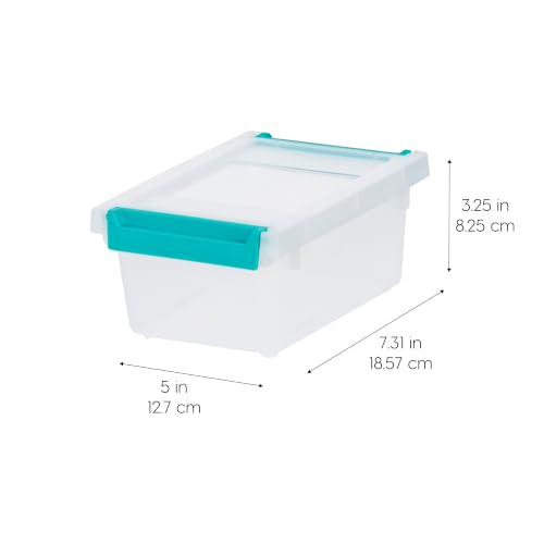 IRIS USA Storage Bins with Lids |Made in USA| 1 Qt - (6-Pack) - Clear - color: Clear/Seafoam Blue, size: 1 Qt. - 6 Pack