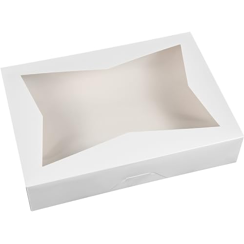 ONE MORE 14 x10 x 3inch White Lock Corner Window Bakery Cookie Boxes, Large Paperboard Container with PVC Windows for Pie, Pack of 12