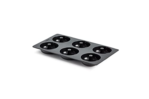 Lékué Platinum Silicone Donut Mold | 6 Non-Stick Holes For Baking - No Grease Needed | Pop-Out Oven Cake Molds | Heat-Resistant, Freezer Safe, Microwave Safe, Dishwasher Safe | Black - color: Black