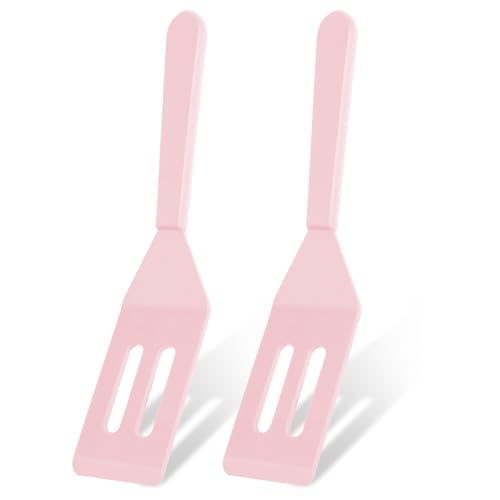 2 Pack Silicone Mini Brownie Serving Spatula, Nonstick Silicone Small Spatula,Heat-Resistant Cookie Spatula, Mini Slotted Serve Turner for Flip Egg in Small Frying Pan Batter Cookware (Macaron Pink) - color: Macaron Pink