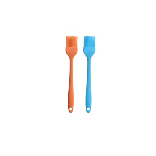 Silicone brush, Oil Brush for BBQ Kitchen Cooking Baking and Grilling (2 PCS,blue&orange) - color: blue&orange