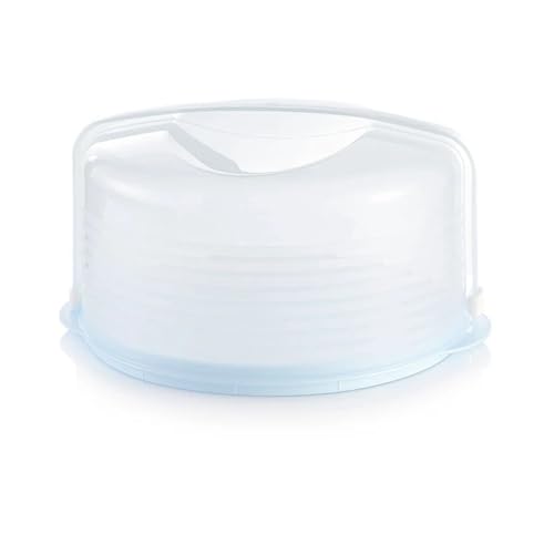 Tupperware Round Cake Taker Carrier Ice Blue Sheer with Ice Blue Base