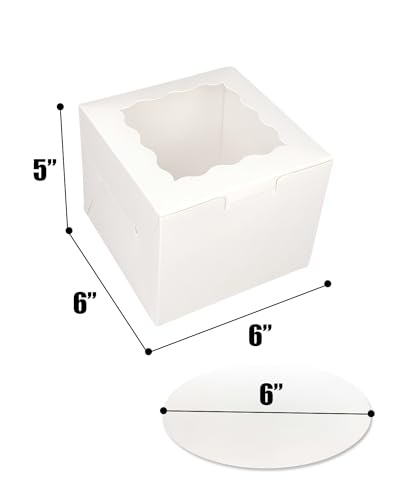 Bakepacker 36pcs 6"x6"x5" White Bakery Boxes with Cake Boards - color: White, size: 18Sets,6"x6"x5"