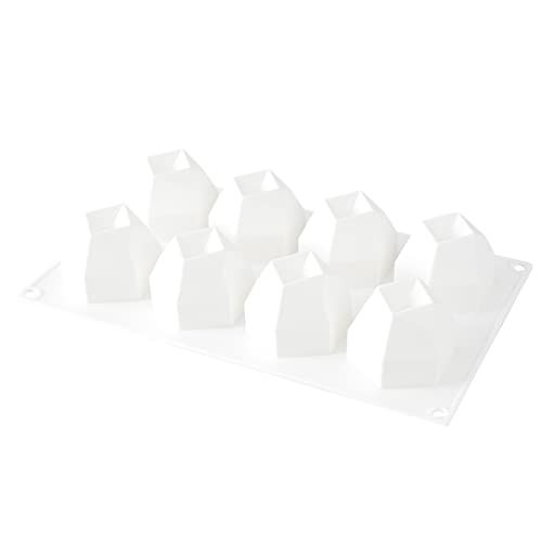Restaurantware-Pastry Tek 8 Cavities Diamond Mold, 1 Oven-Ready Baking Mold - Flexible, Freezable, White Silicone Chocolate Mold, Easy Release, For Baking Treats
