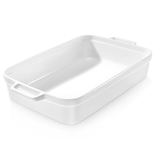 5.5 Quart Casserole Dish,Large Baking Dish Cookware,14.7x10 Inch Deep Lasagna Pan for Oven,Ceramic Bakeware for Baking, Easy to Clean,(White) - color: White