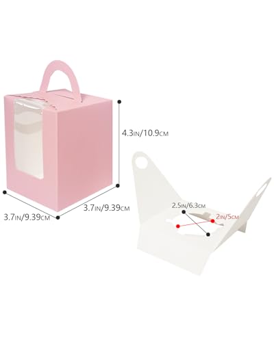Bakepacker Auto-pop up Cupcake Boxes, Pink, 3.7 x 3.7 x 4.3 inch, 25 Count - color: Pink, size: 3.7x3.7x4.3inch/25packs