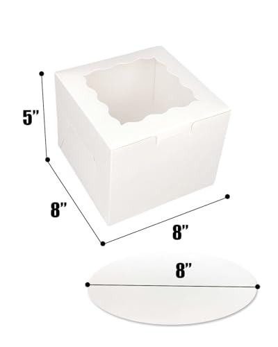 Bakepacker 36pcs 8"x8"x5" Cake Boxes with Window, White 18 Sets - color: White, size: 18Sets,8"x8"x5"