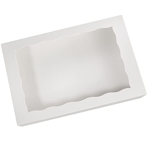 ONE MORE 15-Pack White Bakery Box12x8x2.5inch,Large Pastry Cookie Box for Donuts,Muffins with Window Lid - Auto-Pop up Paper Box Doughnut Chocolate Strawberries Treat Boxes,Pack of 15