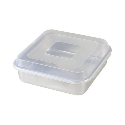 Nordic Ware Natural Aluminum Commercial Square Cake Pan with Lid, Exterior 9.88 x 9.88 Inches - size: 9 x 9, style: Square Pan with Lid