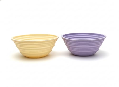 Foldable Silicone Banneton Bread Proofing Baskets 2 Pcs 9 Inch Round Non-Stick Proofing Bowl Baking Basket Oven and Dishwasher Safe, Easy to Clean, Making-BPA Free (Yellow and Purple)