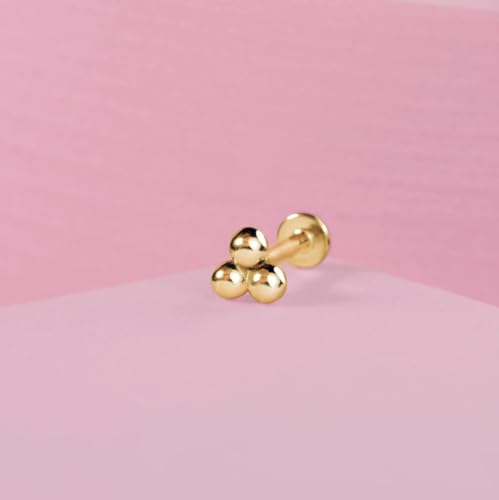 20G/18G/16G Titanium Flat Back Earrings, Threadless Nose Stud Tiny Stud Earrings, Cartilage Tragus Piercing Jewelry Conch Helix Stud - color: Dot (gold 3pcs), size: 20ga(0.8mm)