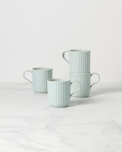 Lenox French Perle Scallop Ice Blue Mug Set, 4-Piece, Stoneware, Microwave and Dishwasher Safe - color: Ice Blue, style: Mugs, Set of 4