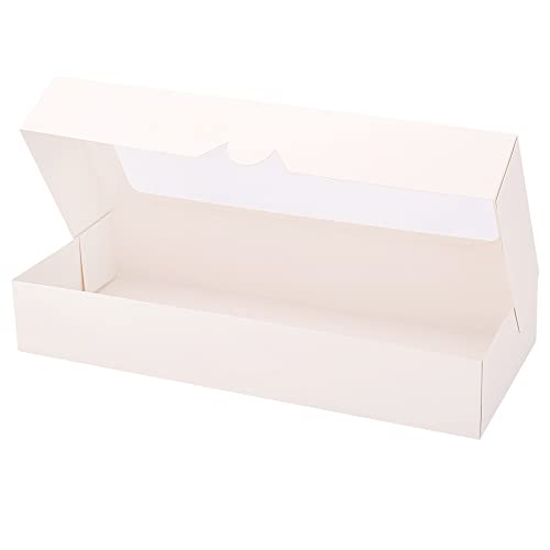RIFMEAE 24-Pack 14" x 6" x 2.5" Cookie Boxes with Window, Strawberry Boxes, Auto-Popup Bakery Boxes, White Treat Boxes for Strawberries, Cookies, Muffins and Pastries