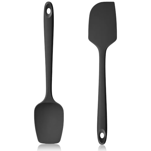 600ºF Heat Resistant Silicone Spatula Spoonula Set of 2, Black - color: Black, size: Large/Spoon Spatula - 2pcs
