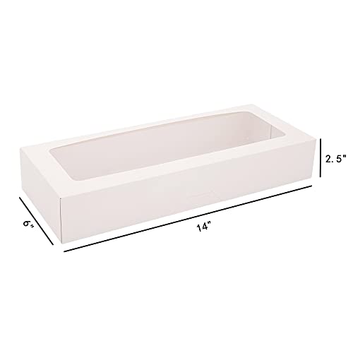 RIFMEAE 24-Pack 14" x 6" x 2.5" Cookie Boxes with Window, Strawberry Boxes, Auto-Popup Bakery Boxes, White Treat Boxes for Strawberries, Cookies, Muffins and Pastries