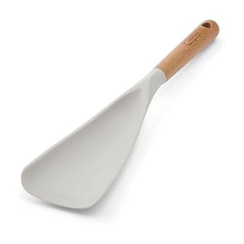 Farberware Multi Tool Scoop Spoonula with Beechwood Handle and Silicone Head, Heat-Resistant Kitchen Utensil for Serving, Stirring, and Turning - 11.5 Inches - color: Cream