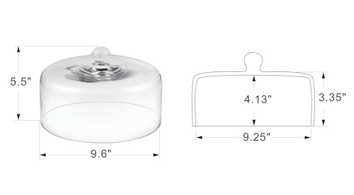 9.6" Wide Handmade Sturdy Glass Cake Dome, Cake Cover Lid for Cake, Food and Display, Glass Topper For Cake Plate And Cake Stand, Cake Stand Topper, Glass Dome Cloche, Glasss (9'6"x5.5") - size: 9.6"x5.5"