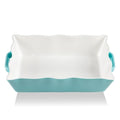 Sweejar Casserole Dishes for Oven, Ceramic Bakeware Set of 3, Rectangular Baking dish with Handles, Wave Edge Lasagna Pan Deep for Cooking, Cake, Dinner, Banquet and Daily Use (Baking dish(Set of 1), Turquoise New) - color: Turquoise New, style: Baking di