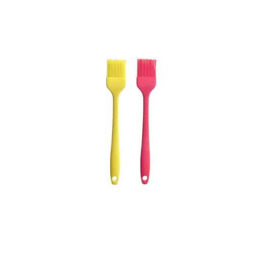 Silicone brush, Oil Brush for BBQ Kitchen Cooking Baking and Grilling (2 PCS,yellow&Rose red) - color: yellow&Rose red