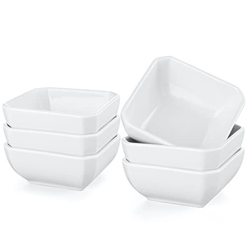 3 OZ Square Dip Bowls Set of 6, White Ceramic Dipping Sauce Dishes - size: 3 oz