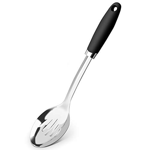 Stainless Steel Slotted Spoon, 12.9-Inch, Black Handle - color: B-Silver Spoon