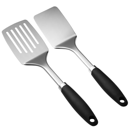 Stainless Steel Spatulas Set, 2 Pack Metal Solid & Slotted Turner - color: B-Turner Spatula Set
