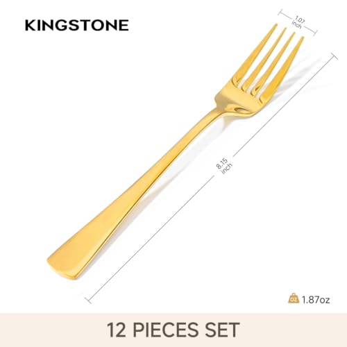 KINGSTONE Forks 12 Piece Gold Dinner Forks Set, 18/10 Stainless Steel - color: Gold, size: 12-Piece