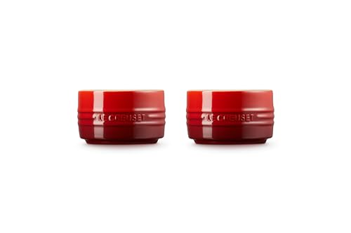 Le Creuset Stoneware Round Straight Wall Ramekin, Set of 2, Cerise - color: Cerise