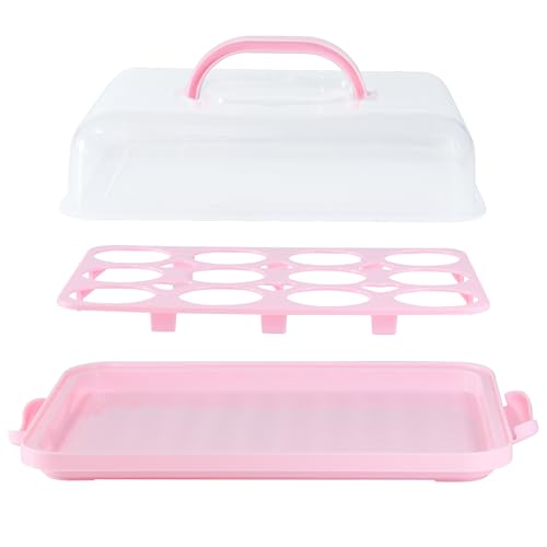 Cake Carrier with Lid, Cake Holder Cupcake Container for 12 Cupcakes 2 in 1 Portable Dessert Container for Pie Muffin Cobbler (Pink) - color: Pink