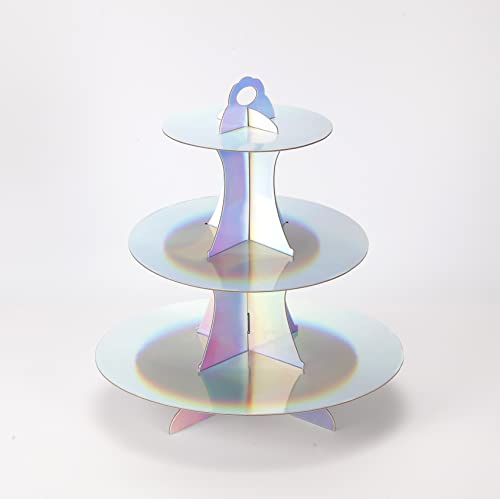 YLDW Cupcake Stand, 3-Tier Cupcake Stand Display, Cardboard Cup Cake Tower Stand, Disposable Dessert Stand for Birthday Tea Party Baby Shower Treat Decorations, Mirror Laser - color: Mirror Laser