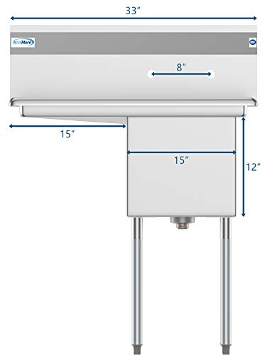 KoolMore 1 Compartment Stainless Steel NSF Commercial Kitchen Prep & Utility Sink with Drainboard - Bowl Size 15" x 15" x 12", Silver - size: Left Drainboard