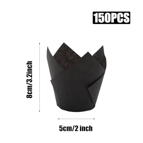 150 Pack Black Tulip Cupcake Liners, Greaseproof Baking Cups - color: Black