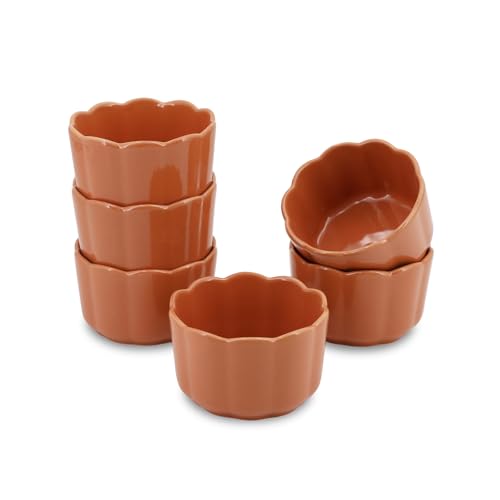 6-Piece 6 Oz Scallop-Edged Ceramic Ramekins, Cinnamon Orange - color: Cinnamon Orange