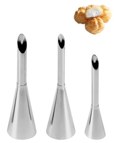3 Pcs Long Cream Puff Piping Nozzles, Stainless Steel Icing Tips - size: Cream Nozzles-3Pcs