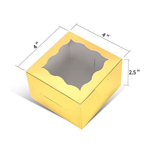 KPOSIYA 10pcs Small Cookie Boxes with Window, 4x4x2.5 Gold Bakery Box - color: Gold, size: 10