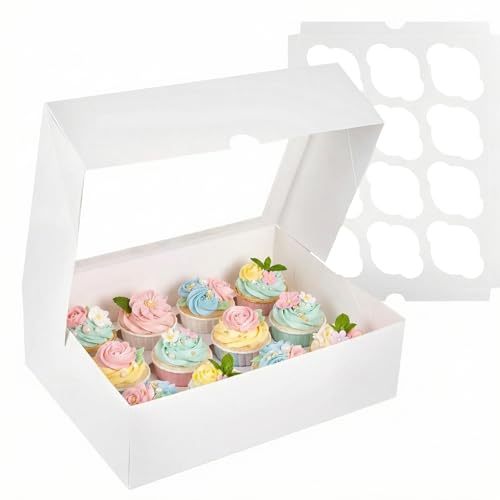 VGOODALL 12 Count Cupcake Container, 2PCS Cupcake Containers with Window - color: White