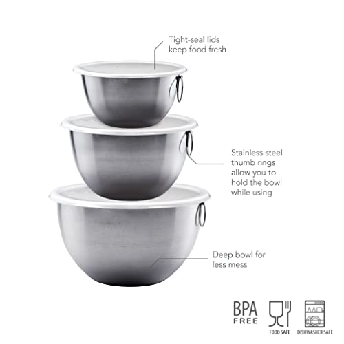 Tovolo Stainless Steel Nesting Mixing Bowls Set of 3 with Lids - size: Set of 3
