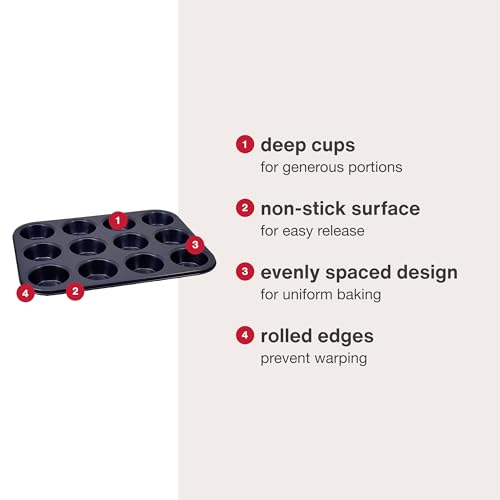 Zyliss E980200 Non-Stick 12 Hole Muffin Tin | Carbon Steel | Dark Blue | Baking Tins/Yorkshire Puddings/Mini Cake/Small Cakes | Dishwasher Safe | 5 Year Guarantee - style: 12 Hole Muffin Tin