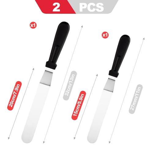 2 Piece Angled Icing Spatula Set (6" and 8"), Stainless Steel Offset Frosting Spatula with Ergonomic Handle, Cake Spatula for Cake Decorating and Baking, Ideal Icing Spatula for Cakes