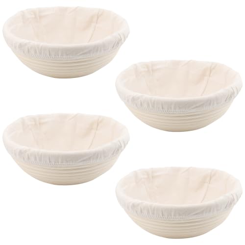 MANCHAP 4 Pcs 9 Inch Bread Proofing Basket, Round Dough Proofing Bowls and Liners for Sourdough Baking, Bread Rising, 23 x 8 cm