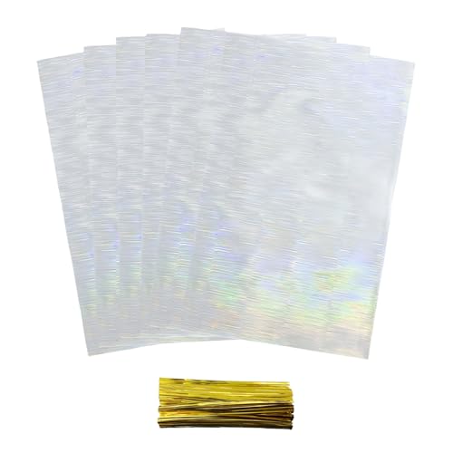 FERENLI 50 Pcs 8.07x13.98 inch Holographic Clear Cellophane Treat Bags - size: 8.07x13.98 inch (20.5x35.5 cm)