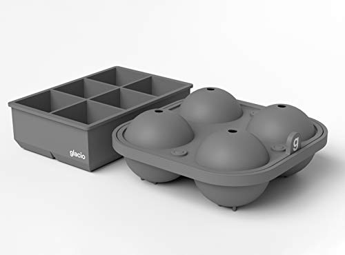 Silicone Ice Cube Trays, 2 Inch Square Ice Molds & Sphere Combo, BPA Free - color: Large 6+4 (Charcoal)