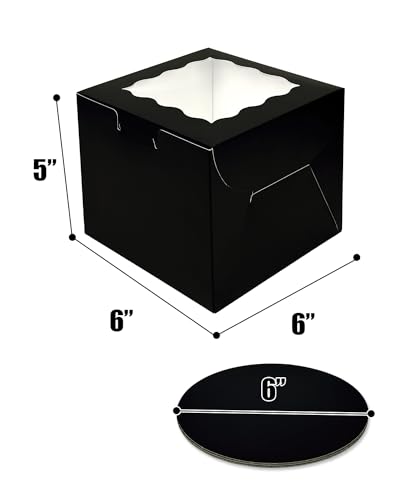 Bakepacker 36pcs 6"x6"x5" Black Cake Boxes with Cake Boards - color: Black, size: 18Sets,6"x6"x5"