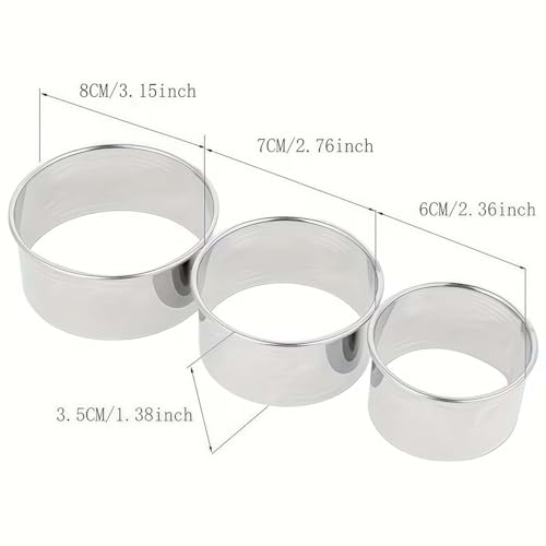 3-Pcs Round Cookie Cutter Set, Stainless Steel Biscuit Cutters