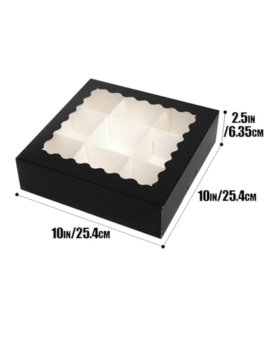 qiqee Auto-pop up Black Pie Boxes with Window 10x10x2.5 inch 30Packs Cookie Donut Bakery Box - color: Black, size: 10"x10"x2.5"/30 Pcs