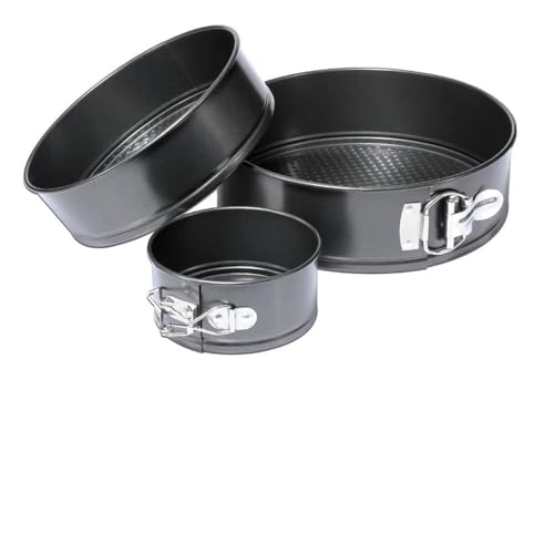 3Pcs Springform Cake Pan Set - Nonstick Round Carbon Steel Bakeware with Removable Bottom for Cheesecake Pizza Bread, Black(18+20+22cm) - size: 18+20+22cm