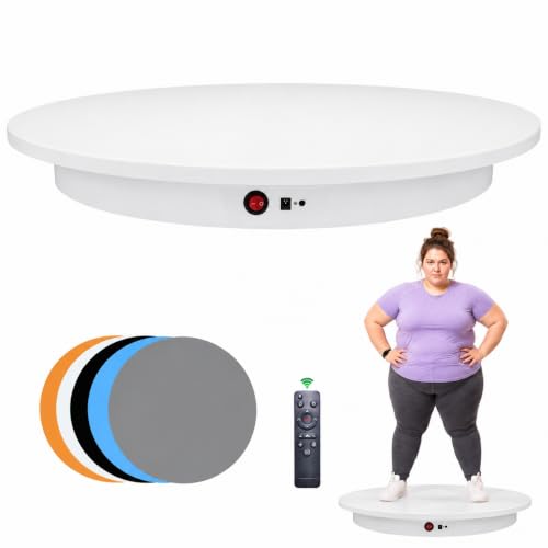 JAYEGT Electric Rotating Display Stand, 350-500 lbs Heavy Load , 360-Degree Motorized Rotating Turntable for Display, Live Streaming, Remote Control + 5 Colors Background (White/24 Inch/Dual Motors) - color: White, size: 24Inch