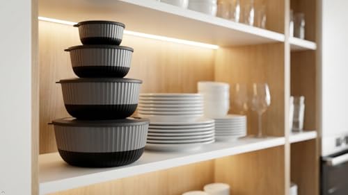 Dora Plastic Mixing Bowls with Lids, 8-Piece Airtight Leak-Proof Nesting BPA-Free Prep Bowl Set for Kitchen & Food Storage, Large 4200ml Capacity, Microwave & Dishwasher Safe(Black) - color: Black