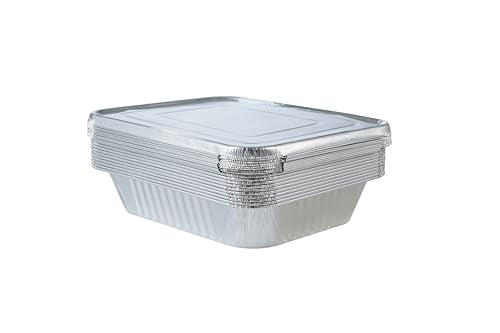 Aluminum Pans With Lids 9x13 [10 Sets] Aluminum Foil Pans Trays With Lids - Half Size Tin Foil Disposable Pans For Baking, Cake Serving Dishes, Roasting, Heating, Serving & Lining Steam-Table Trays - size: 10 Pack with Lids