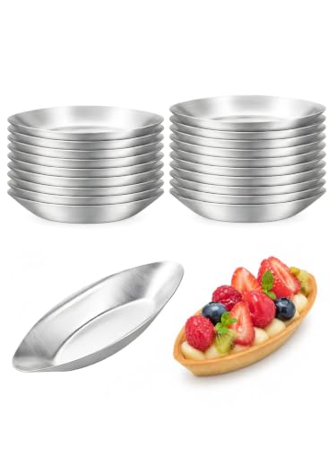 20Pc Boat Egg Tart Molds for Baking, 3.5x0.5in Smooth Alu Tart Pans - size: Smooth Boat M